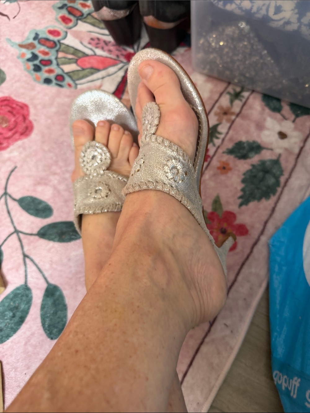Jack Rogers Metallic Champagne Beaded Thong Sandals